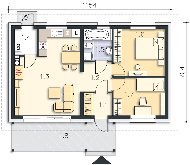 Rzut parteru POW. 61,4 m²