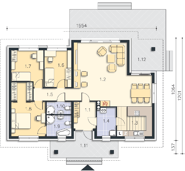 Rzut parteru POW. 120,0 m²