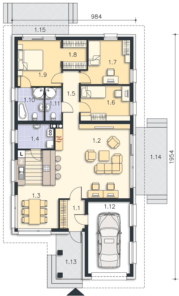Rzut parteru POW. 138,6 m²