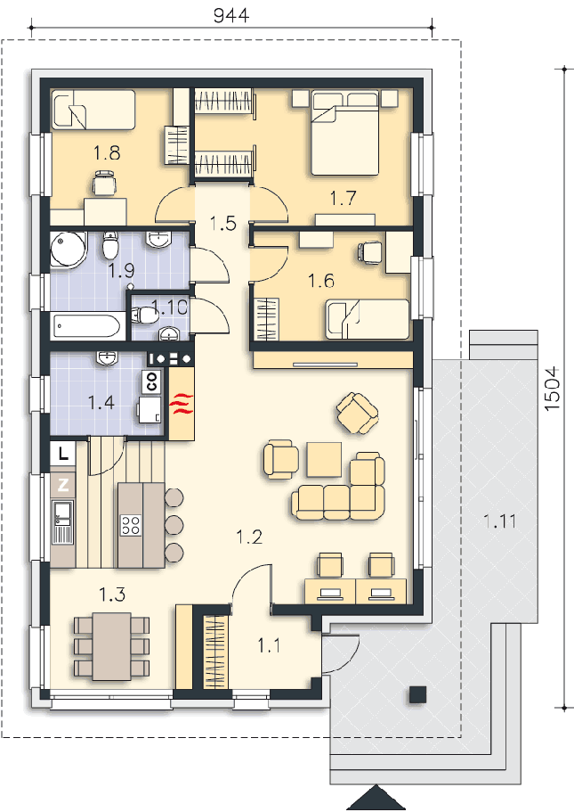 Rzut parteru POW. 109,5 m²