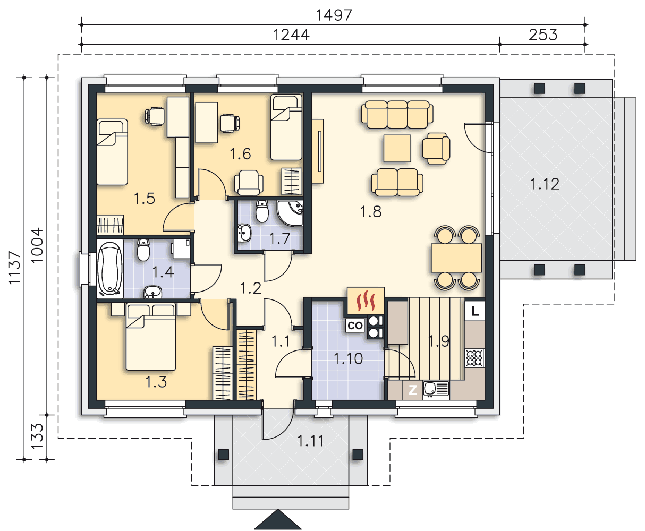 Rzut parteru lustro POW. 99,8 m²