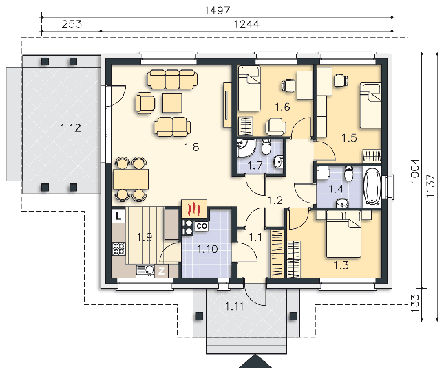 Rzut parteru POW. 99,8 m²