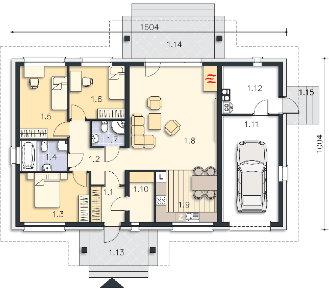 Rzut parteru POW. 129,5 m²
