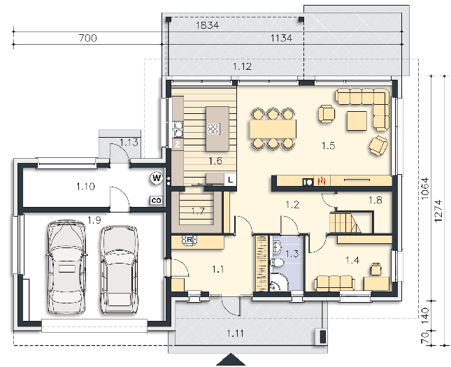 Rzut parteru POW. 143,4 m²