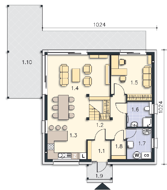 Rzut parteru POW. 81,4 m²