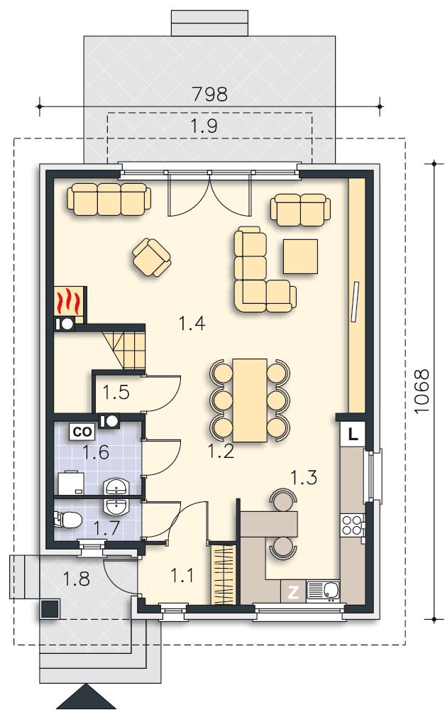 Rzut parteru POW. 64,5 m²