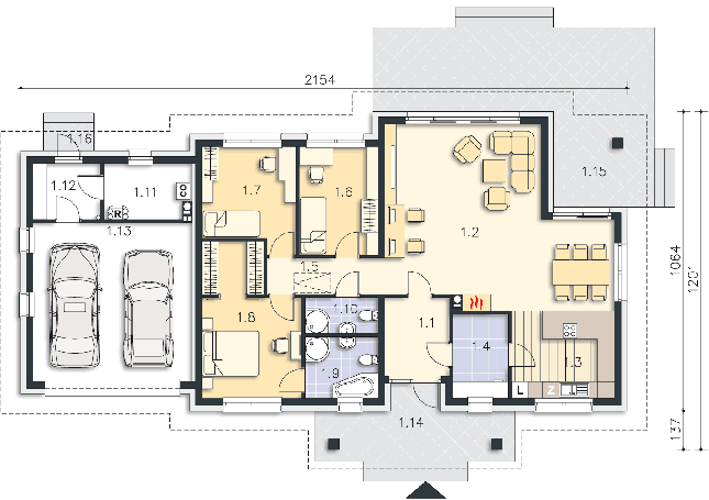 Rzut parteru POW. 162,8 m²