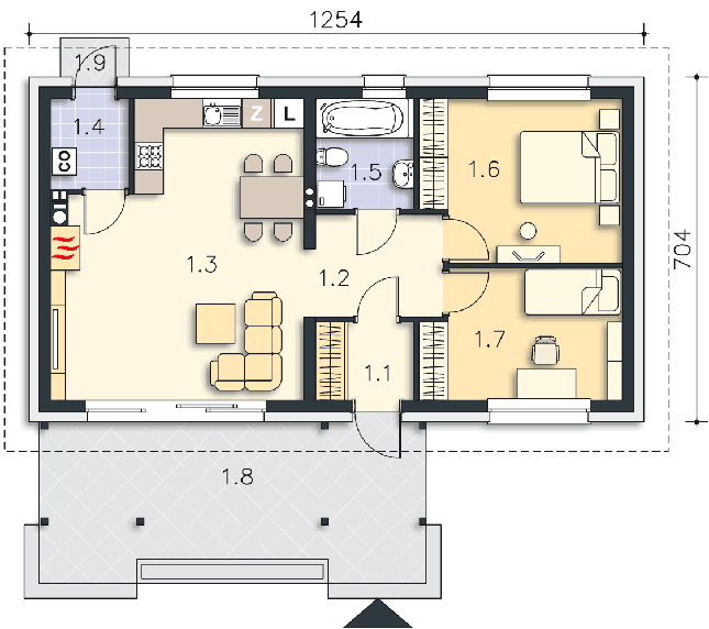 Rzut parteru POW. 67,4 m²