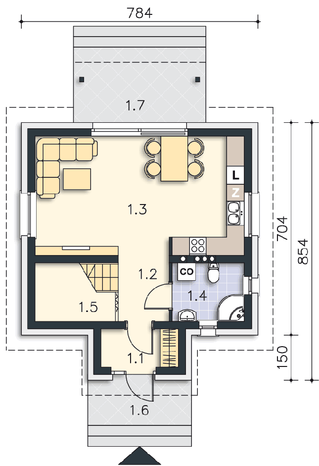 Rzut parteru POW. 42,1 m²