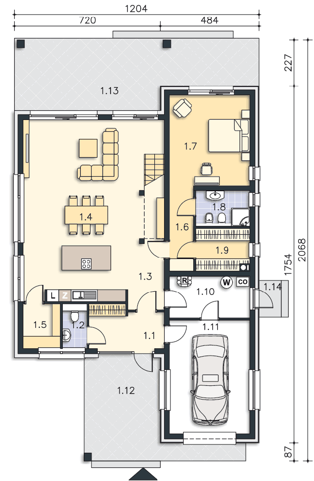 Rzut parteru POW. 138,7 m²