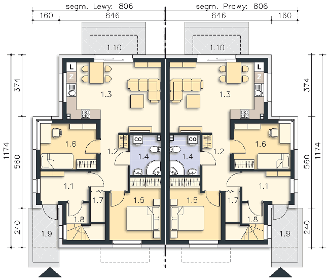 Rzut parteru POW. 62,4 m²