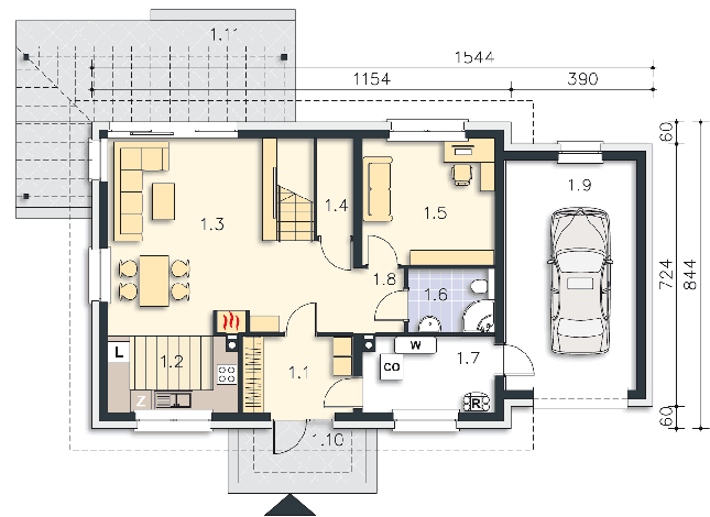 Rzut parteru POW. 96,0 m²