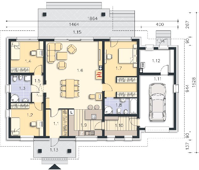 Rzut parteru POW. 161,5 m²