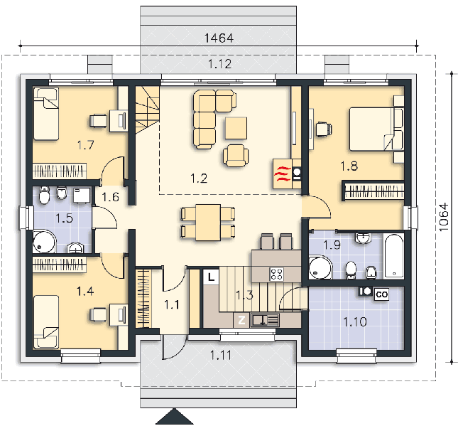 Rzut parteru POW. 118,8 m²