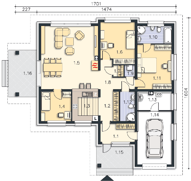 Rzut parteru POW. 154,3 m²