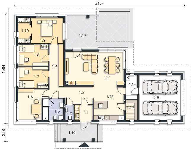 Rzut parteru POW. 173,5 m²