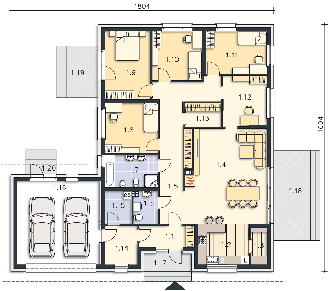 Rzut parteru POW. 195,4 m²