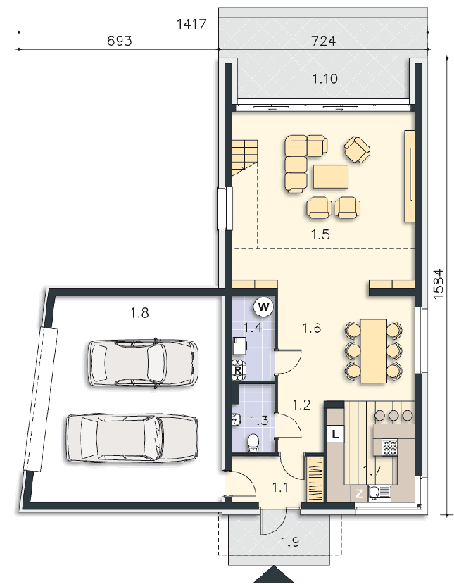 Rzut parteru POW. 127,0 m²