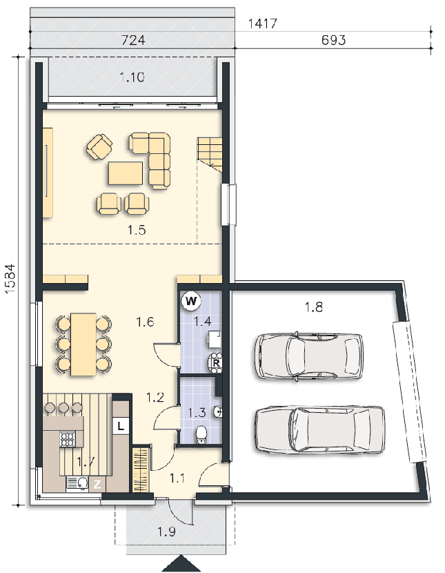 Rzut parteru lustro POW. 127,0 m²