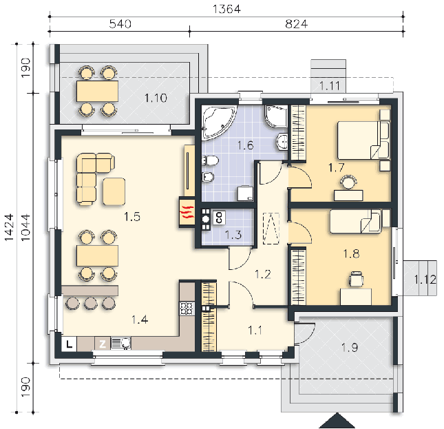 Rzut parteru POW. 100,7 m²