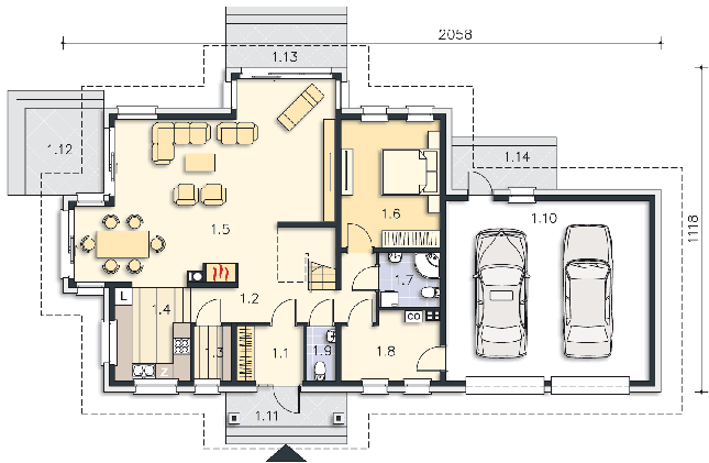 Rzut parteru POW. 146,6 m²