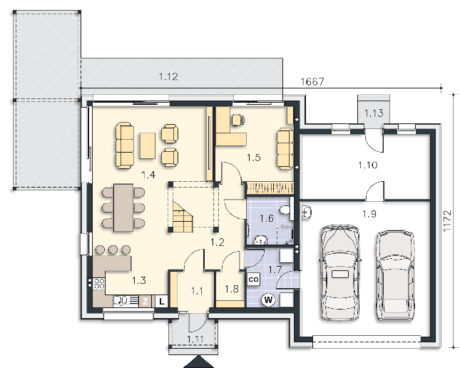 Rzut parteru POW. 136,6 m²