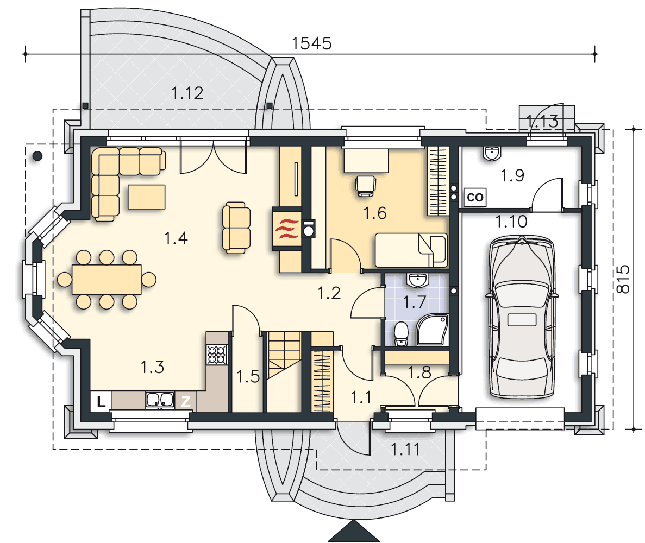 Rzut parteru POW. 91,9 m²