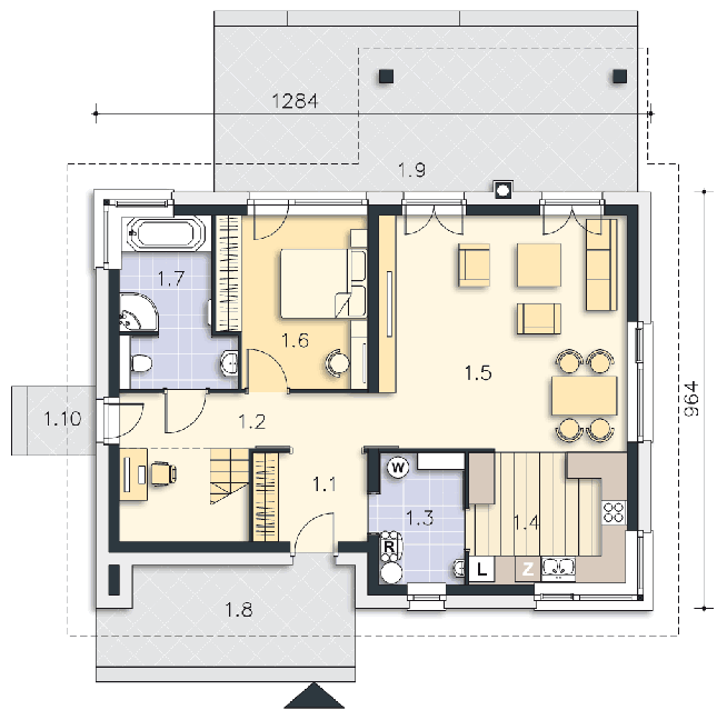 Rzut parteru POW. 91,4 m²