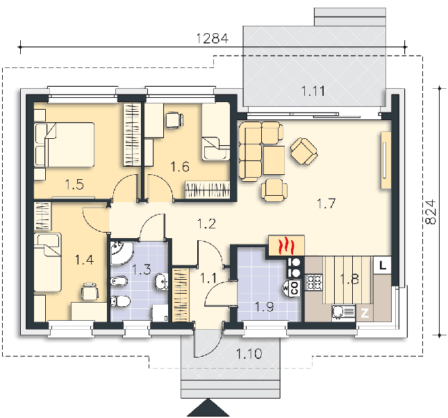 Rzut parteru POW. 80,1 m²