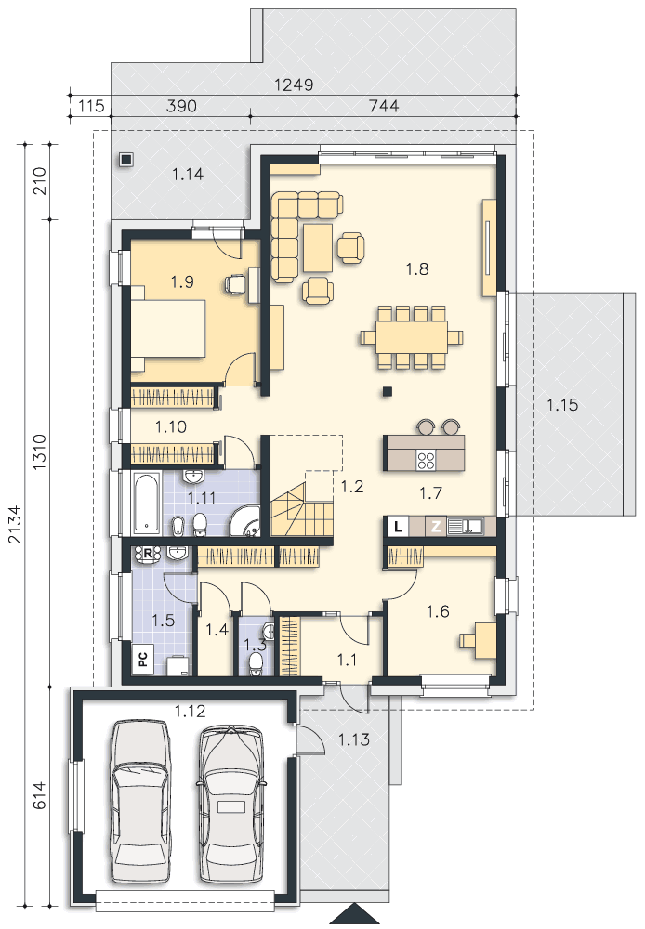Rzut parteru POW. 161,7 m²
