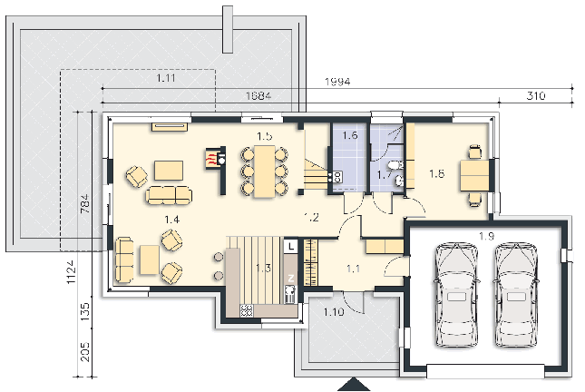 Rzut parteru POW. 138,9 m²