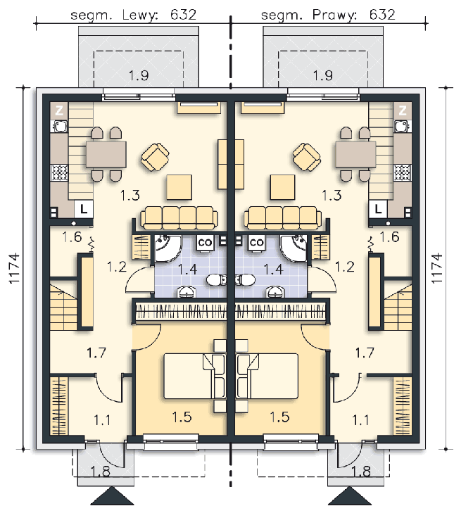 Rzut parteru POW. 57,3 m²