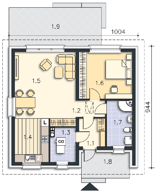 Rzut parteru POW. 69,2 m²