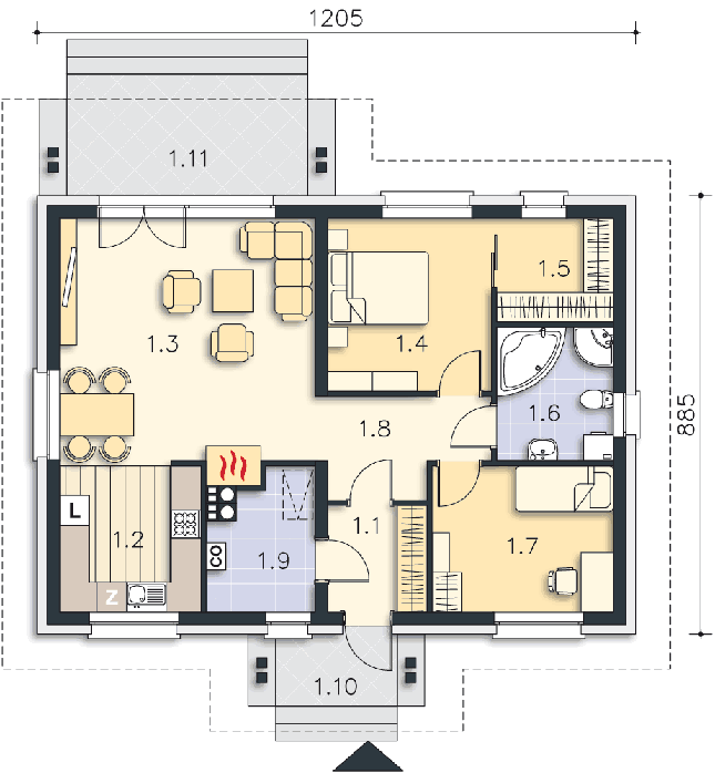 Rzut parteru POW. 83,5 m²