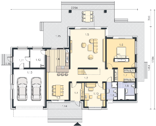 Rzut parteru POW. 225,7 m²