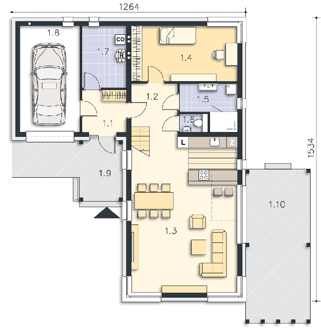 Rzut parteru POW. 112,3 m²