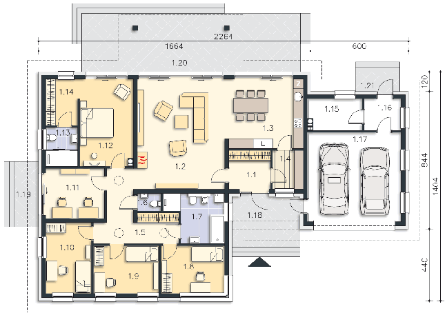 Rzut parteru POW. 205,0 m²