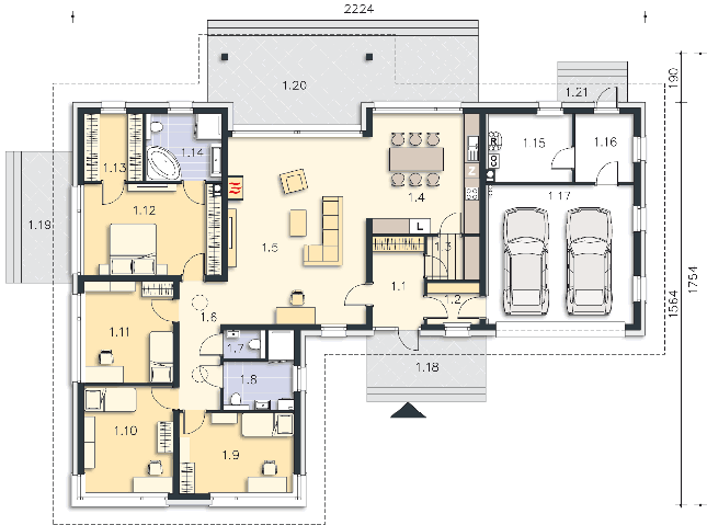 Rzut parteru POW. 207,3 m²
