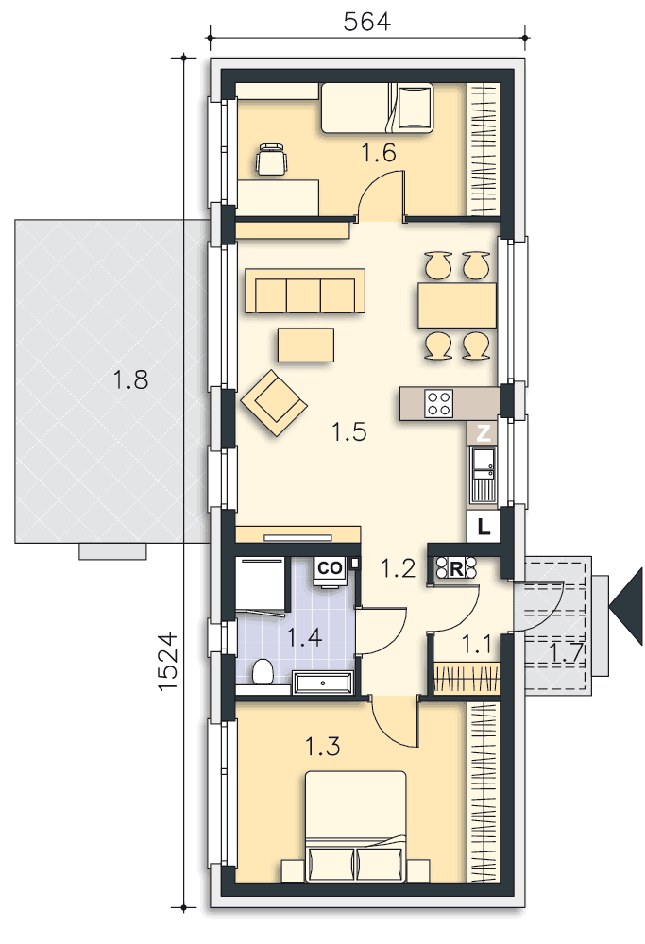 Rzut parteru POW. 65,3 m²