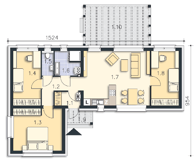 Rzut parteru POW. 80,2 m²