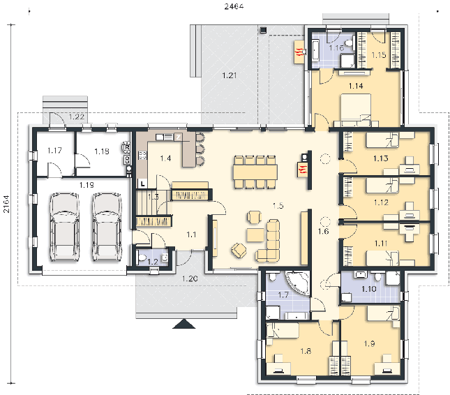 Rzut parteru lustro POW. 257,4 m²