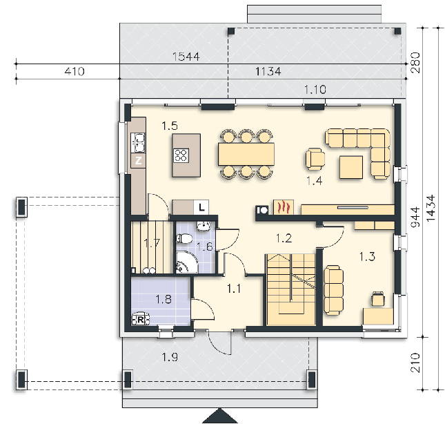 Rzut parteru POW. 84,0 m²