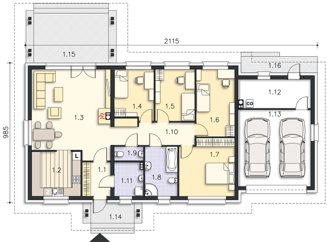 Rzut parteru POW. 162,3 m²