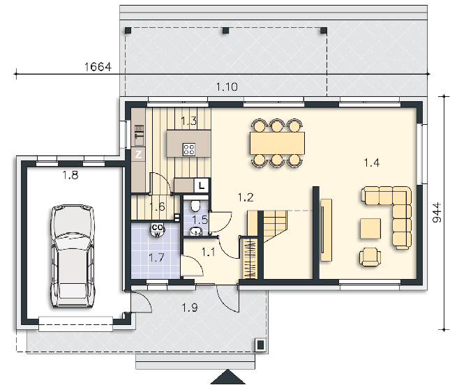 Rzut parteru POW. 99,5 m²