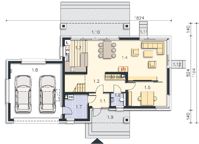 Rzut parteru POW. 116,2 m²