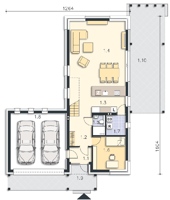 Rzut parteru POW. 114,2 m²