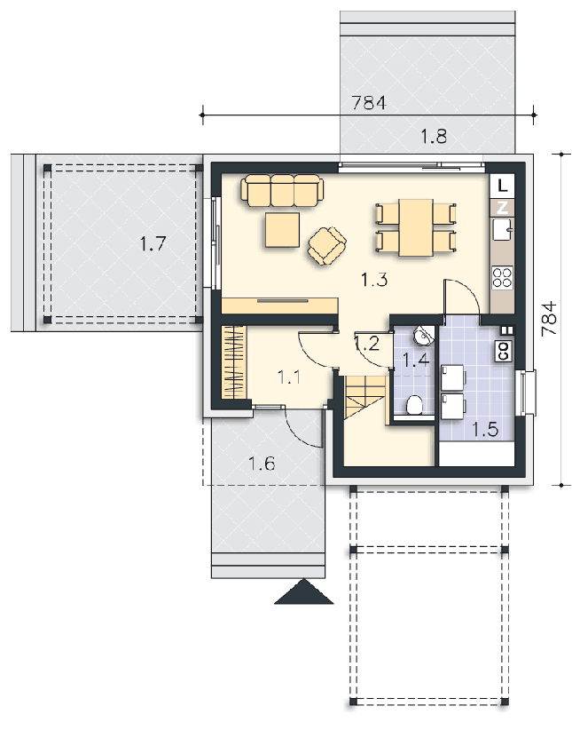 Rzut parteru POW. 37,3 m²