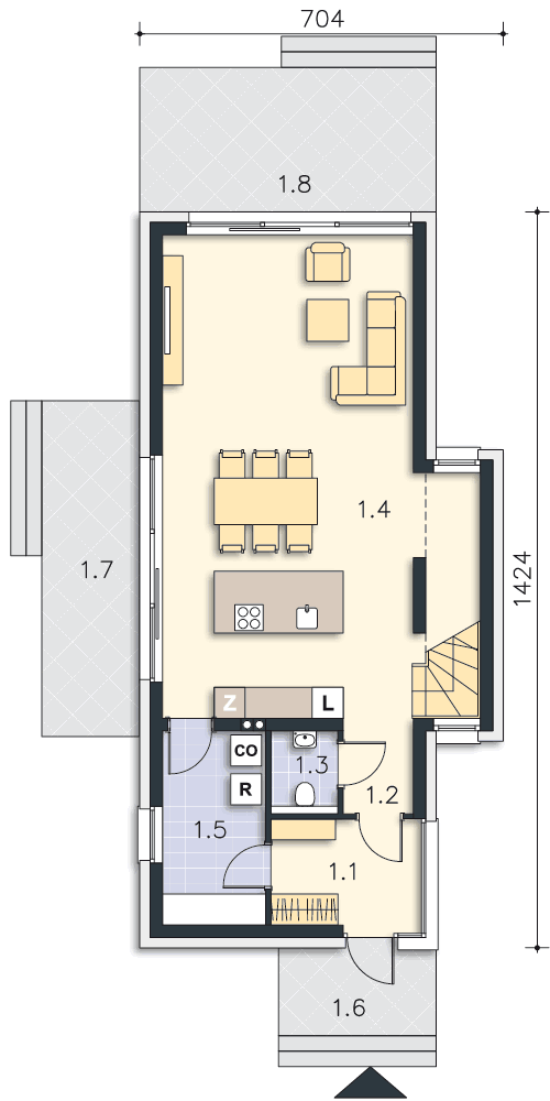 Rzut parteru POW. 68,2 m²