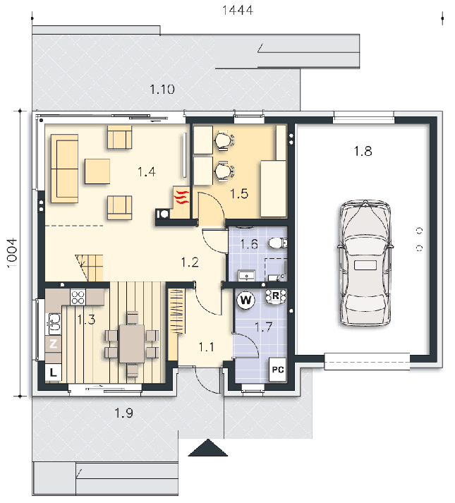 Rzut parteru POW. 109,2 m²