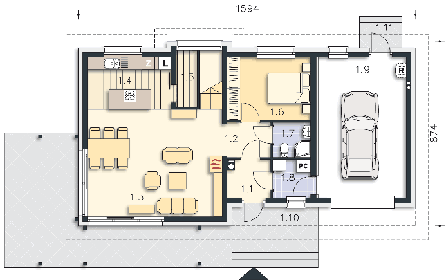Rzut parteru POW. 96,9 m²